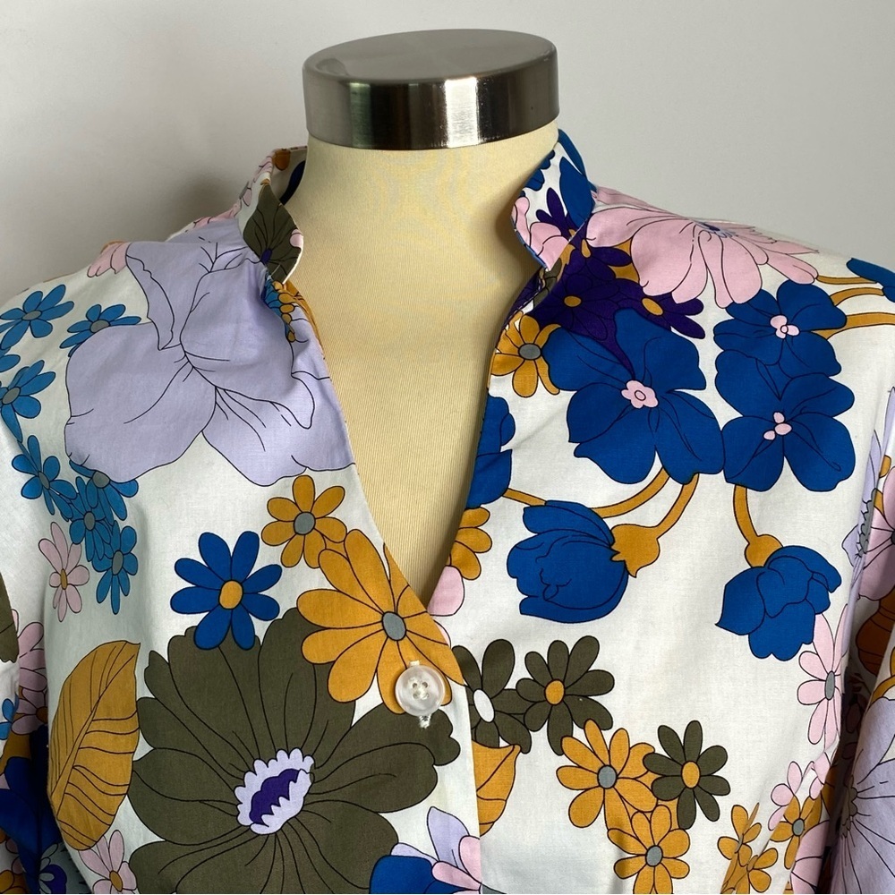 52seven Retro Floral Balloon Sleeve Midi Shirt Dress - Picture 10 of 13